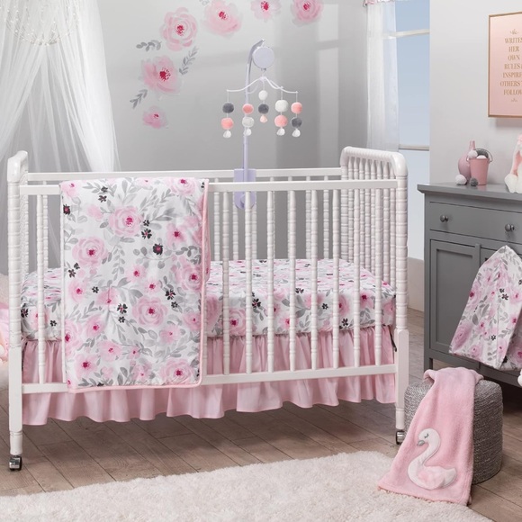 Blossom Pink Watercolor Floral 3-Piece Baby Crib Bedding Set - Picture 3 of 7
